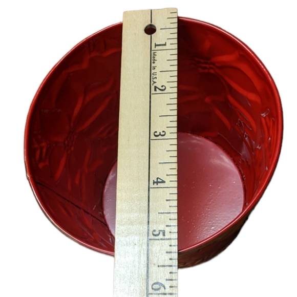 Burton & Burton Red & Gold Metal Holiday Christmas Floral Tin Planter Se… - Picture 4 of 14